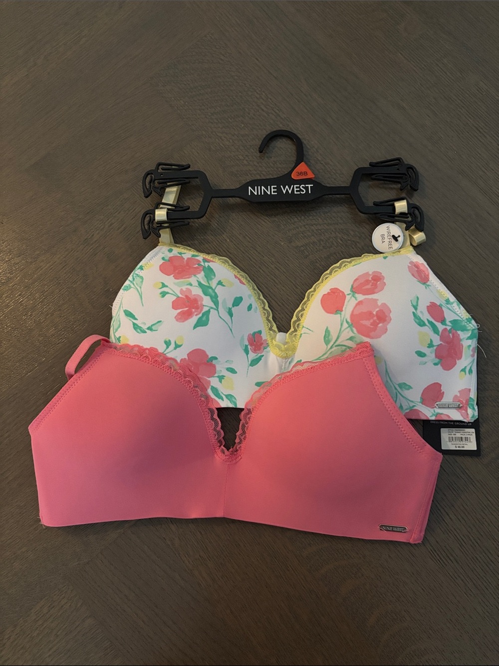 Nine West Pink Solid and Pink Floral Bra Set